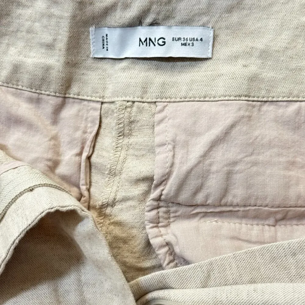 Mango Cream Linen Wide Leg Trousers Women's Size 4 Linen Blend Resort Wear